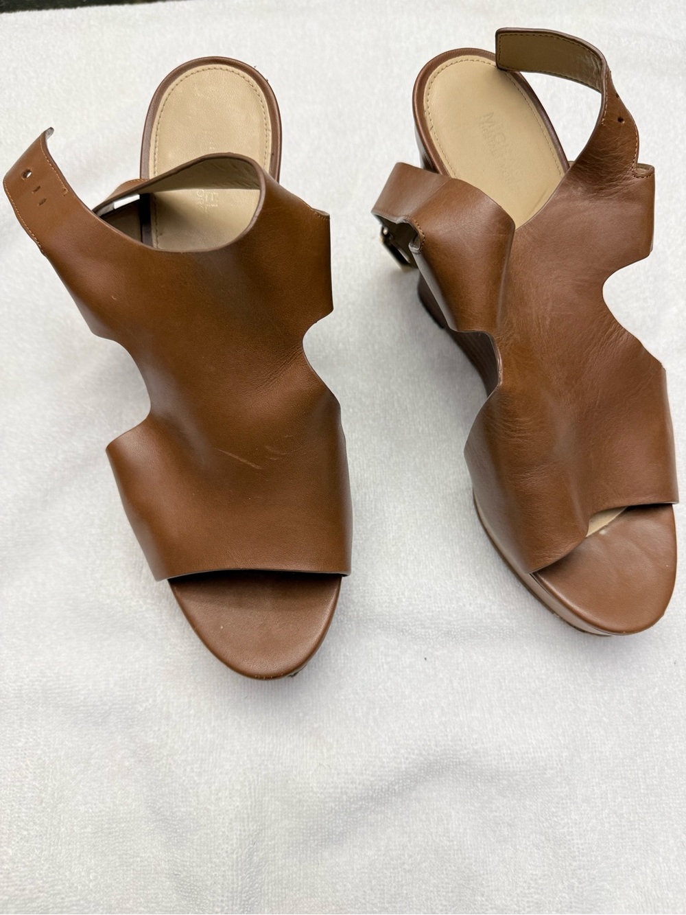 Women’s Brown Leather Open-Toe 5” wedge Slingback Sandals